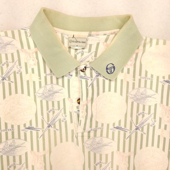 Sergio Tacchini Collared Short Sleeve Polo Shirt Mens Size Medium M Green White - Picture 1 of 10